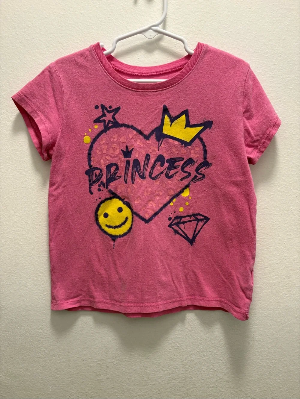 Place Pink 'Princess' Graphic Short Sleeve Tee with Yellow Accents. Size 5/6